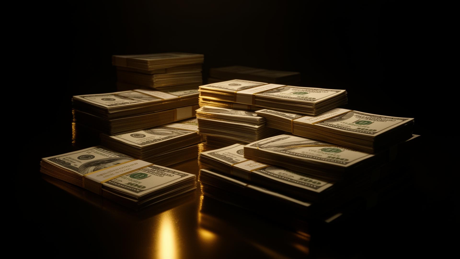 Liasses de billets dorés